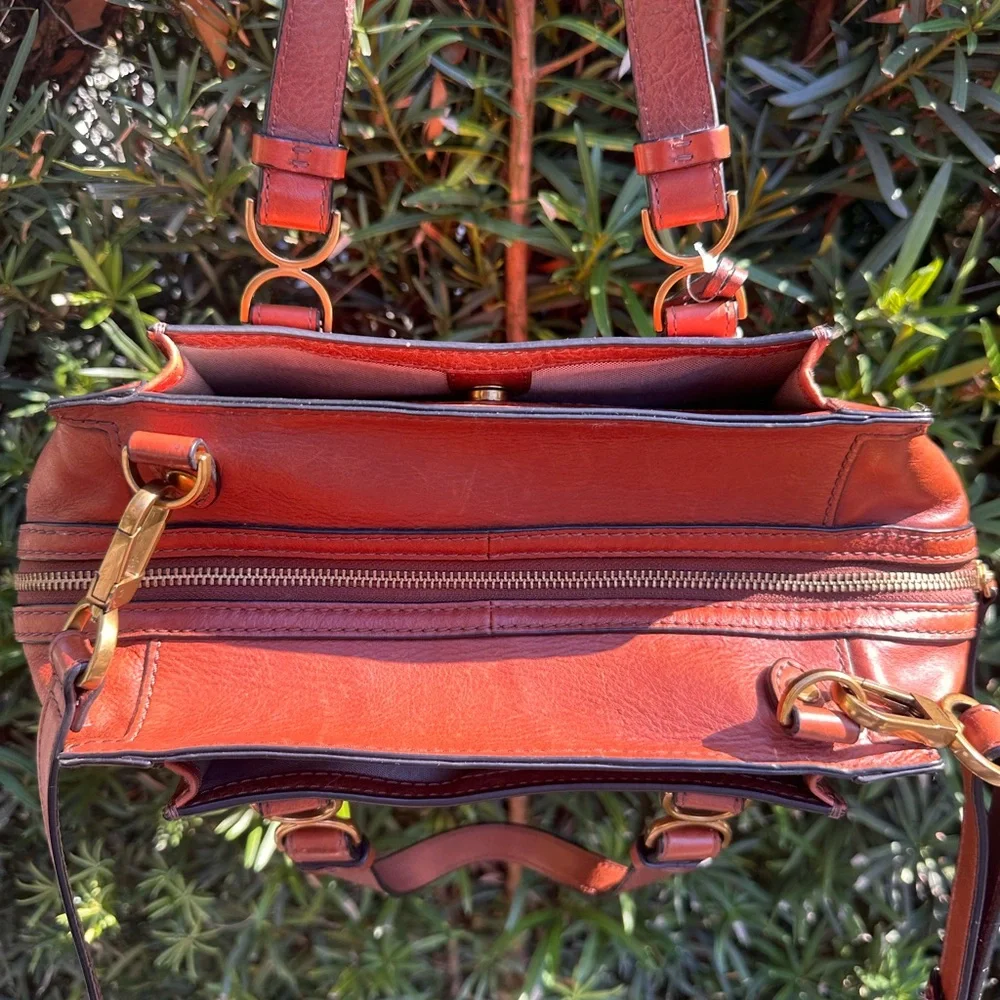 Fossil Brand Classic Women's Leather Satchel/Crossbody  Handbag - Rust Brown - Picture 5 of 7